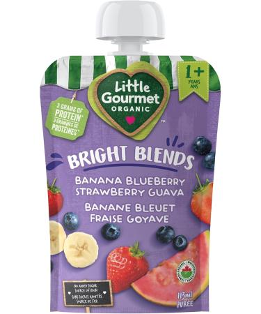 Little Gourmet Organic Bright Blends Baby Food Pouches - Banana Blueberry Strawberry Guava - No Added Sugar or Salt Non GMO No Fillers - (113ml) 12-Pouches Purple Banana Blueberry Strawberry Guava 113ml - 12 Pouches - Buy Online on GoSupps.com