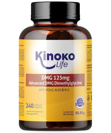 DMG Advanced 125 mg, 240 Pure Dimethylglycine Capsules - With Folic Acid & B12 for Improved DMG Absorption Gluten Free, Non-GMO, Vegan. Memory, Stress, Concentration