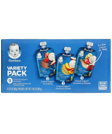 Gerber Fruit & Yogurt Variety Pack for 12+ Months - 9 Pouches (3.5 oz each) - Healthy Baby Snacks - Buy Online on GoSupps.com