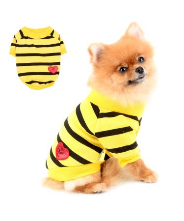 Paidful Striped dog shirt for small medium-sized dogs cat girls boys vest t-shirts with red heart breathable tank tops puppies chihuahua yorkie clothes pet summer go outdoors: back: 25cm/10 " breast: 38cm/15" Dark yellow