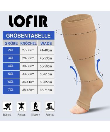 Buy Lofir Medical Compression Stockings for Men & Women - Open Toe Knee-High Support Socks 20-30 mmHg | Oversize 3XL in Black & Skin Color - Buy Online on GoSupps.com
