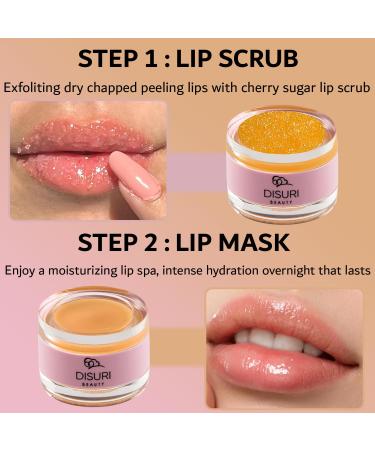 DISURI Beauty Lip Mask and Lip Scrub Set - Moisturizing Lip Scrub for Exfoliating and Smoothing Lips Cruelty-free - Improves Texture Hydrates and Softens Chapped Dark Lips Skin - (Orange) - Buy Online on GoSupps.com