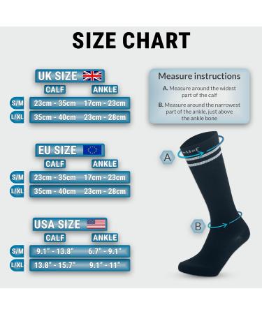 360 RELIEF - Flight Compression Socks Supports | Blood Circulation Travel Work L-XL Black with 2 White lines - Buy Online on GoSupps.com