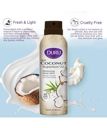 Duru Coconut Moisturizing Spray Lotion - Spray Moisturizer Coconut Oil Lotion 48 Hour Moisture Body Lotion - Buy Online on GoSupps.com