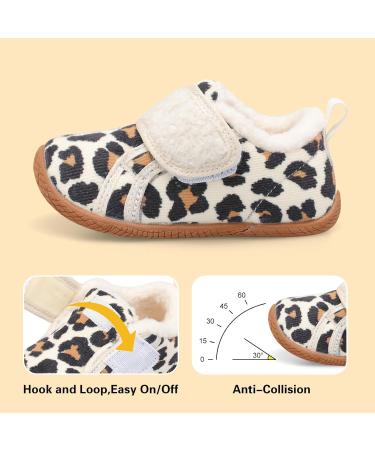 JOINFREE Baby Girl First Walking Shoes - Anti-Slip Plush Slipper Shoes for Toddlers Size 8.5/9 UK - Leopard Print - Buy Online on GoSupps.com