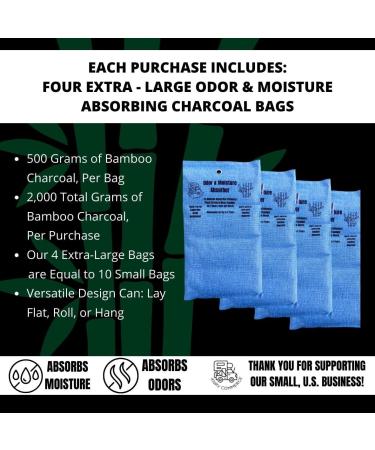 4 Extra Large Activated Charcoal Bamboo Odor Absorber Bags - Ultimate Moisture Control & Air Purifying Solution | Eco-Friendly Odor Eliminators for Home & Travel - Buy Online on GoSupps.com