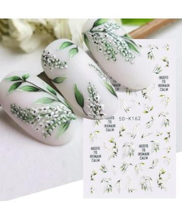5D White Flower Nail Stickers - Summer Self Adhesive Leaf Decals for Nail Art | Green Leaves, Lily & Floral Accessories - Embossed Design for Blossom Decoration - Buy Online on GoSupps.com