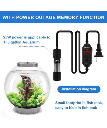 25W Aquarium Heater Fish Tank Water Heater w/Digital Display External Temperature Controller Auto Power-Off Thermostat Heating Rod Over-Temperature Water Shortage Protect for 1-5Gallon Tank-US Plug 25w- Us Fahrenheit - Buy Online on GoSupps.com