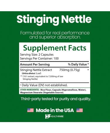 Healthfare Stinging Nettle Root Extract 7500mg | 200 Vegan Capsules | Extra Strength Herbal Supplement | Supports Prostate Urinary & Hair Health | Non-GMO Gluten-Free | Made in USA - Buy Online on GoSupps.com