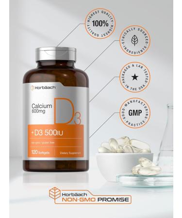 Horb ach Calcium Supplement with Vitamin D3 | 600 mg | 120 Softgels | Non-GMO & Gluten Free | for Men and Women - Buy Online on GoSupps.com