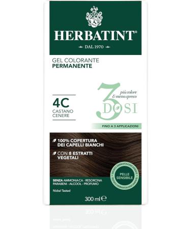 Herbatint Permanent Hair Color Gel 3 Doses 300 ml - 4C Ash Brown Ammonia Free for Sensitive Skin 100% White Hair Coverage with 8 Organic Natural Extracts - Buy Online on GoSupps.com