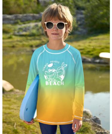 Boys Sun Protection Long Sleeve UV Shirt | Quick-Drying UPF 50+ Rashguard - Beach Green & Orange - Buy Online on GoSupps.com