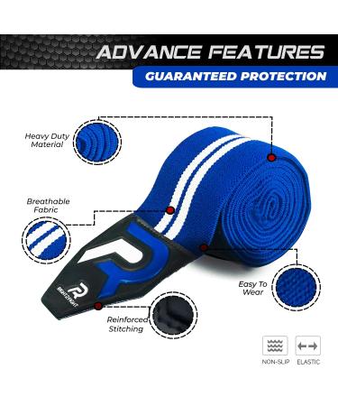 XR Knee Wraps 78 Elasticated Straps for Weightlifting | IPL & USP Approved, No-Slip Design for Squats, Powerlifting | Blue-White (Pair) - Buy Online on GoSupps.com