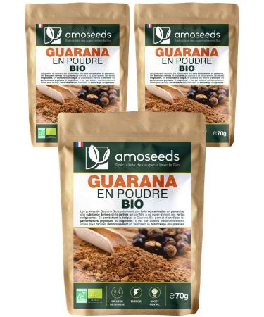 Amoseeds Organic Guarana Powder | Weight Control Energy Mental Boost | Premium Quality (Pack of 3 x 70g)