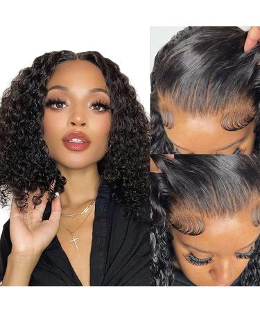 10 Inch Curly Bob Wig Human Hair Deep Wave Lace Front Wigs Human Hair Pre Plucked 13X4 HD Transparent Deep Curly Lace Front Wig for Black Women with Baby Hair 150% Density Brazilian Virgin Human Hair Wigs (10 inch)