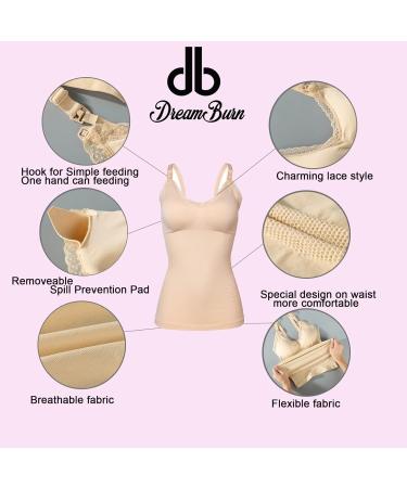 Dreamburn Women's Nursing Tank Top with Built-In Bra - Maternity Camisole for Breastfeeding (Medium, Beige) - Buy Online on GoSupps.com