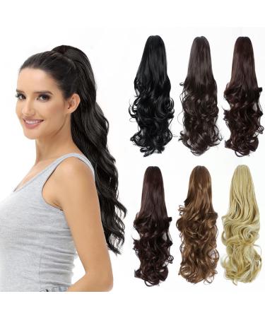 BUYOGET Ponytail Extension Long Curly Wavy Claw Jaw Clip in Synthetic Hairpiece Pony Tail Tale 14 Inches Bleach Blonde