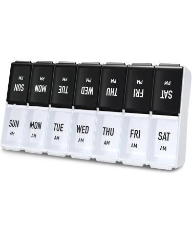 ZIKEE Large Pill Organizer 2 Times a Day AM PM Pill Box Case with Black and White Design for Instant Guidance Easy to Use Day Night Pill Holder for Vitamins Supplements and Medications Large (Hold 10 Fish Oils)