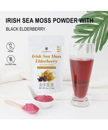 Irish Sea Moss Powder with Black Elderberry - 4oz | Vegan, Non-GMO, Gluten-Free - Buy Online on GoSupps.com