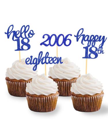 24 pieces glitter 18th birthday cupcake topper birthday decoration 18 from 2006 for 18th birthday boy 18 birthday party accessories party decoration cake decoration (blue)