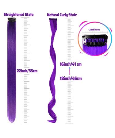 Violet Clip-In Hair Extensions for Girls | 17 Inch Colorful Curly Wavy Hair Accessories (12 PCs) - Perfect for Parties - Buy Online on GoSupps.com
