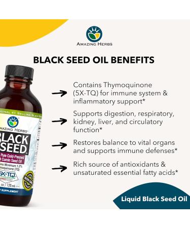 Amazing Herbs Premium Black Seed Oil - Gluten Free Non GMO Cold Pressed Nigella Sativa Aids in Digestive Health Immune Support Brain Function - 4 Fl Oz - Buy Online on GoSupps.com