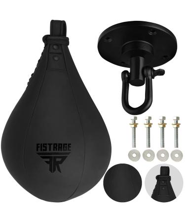 FISTRAGE Speed Ball Boxing Leather MMA Muay Thai Training Punching Dodge Striking Bag Kit Hanging Swivel Workout Speedball Kicking Platform (Black)