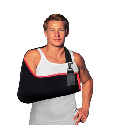 4DflexiSPORT Arm Sling Adult (L black/red trim) Feel Safe Easy to Fit Cooling Fabric Technology Fits R or L. L Black/Red