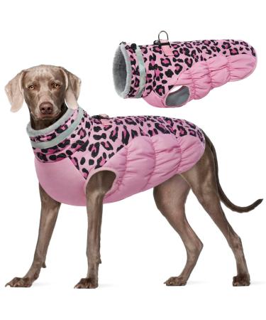 Kuoser warm dog jacket reflective dog coat windproof dog coat for small dogs fashion dog coat large dogs dogs winter coat dog coat with dishes pink xxxl 3xl pink