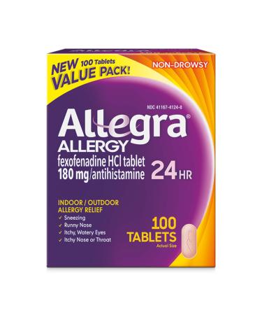 Allegra 24HR Adult Non-Drowsy Antihistamine Tablets, 100-Count, 24-Hour Allergy Relief, 180 mg