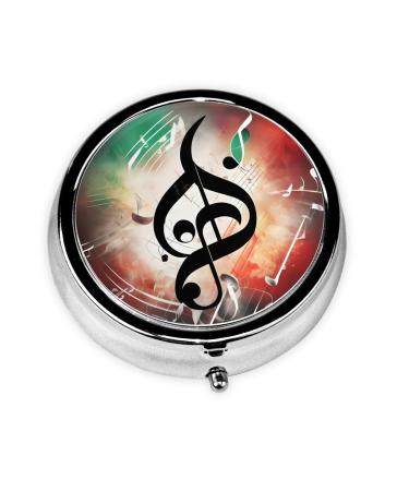 Music Notes Round Pill Box Lightweight Moisture-Proof Portable for Emergency Medication & Fish Oil Music Notes One Size