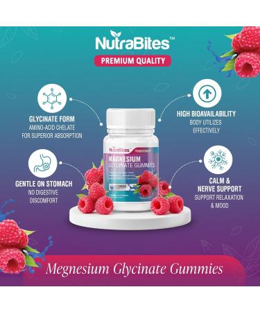 NutraBites Magnesium Glycinate Gummies with Vitamin B6-400mg Calm & Sleep Support - Natural Stress Relief Muscle Relaxation & Nerve Health - Vegan Non-GMO - Delicious Raspberry Flavor (60 Count) - Buy Online on GoSupps.com