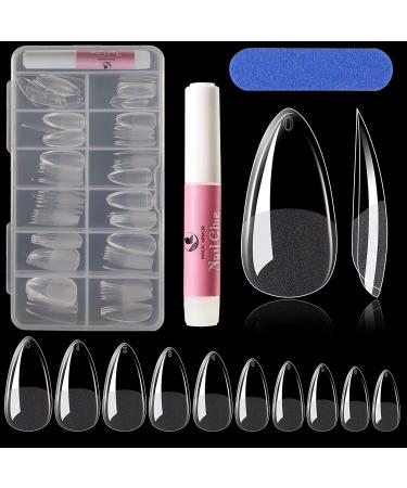 MAGIC ARMOR Almond Fake Gel Nail Tips 120pcs Almond Press on Nails Medium French Design Clear Full Cover Artificial Almond False Nails with Nail Glue for Home DIY Nail Salon Nail Extension 10 size Almond Fake Nail Tips