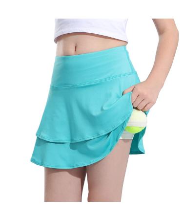 Dancer queen Girls Tennis Skirts with Shorts Athletic Golf Skorts for 6-12 Years Turquoise 8-9 Years