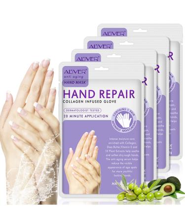 4 Pack Hands Moisturizing Gloves, Hand Spa Mask Infused Collagen, Serum + Vitamins + Natural Plant Extracts for Dry, Cracked Hands, Moisturizer Hands Mask, Repair Rough Skin for Women&Men
