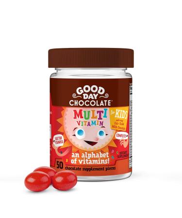 Good Day Chocolate Complete Multivitamin for Kids Daily Supplement of Vitamins A B6 B12 C D E Folate and Biotin Fair Trade and Non-GMO Chocolate 50 Pieces 50 Count (Pack of 1)