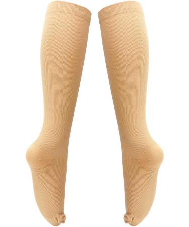 Comfortable Women's Compression Stockings with Zipper | Closed Toe | Promotes Blood Circulation | Knee High | S-M Skin Tone - Buy Online on GoSupps.com