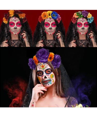 amangul Halloween Long Veil Headband Day of The Dead Lace Flower Veil Hairband Cosplay Costume Headpiece for Women Hair Decors(Fg1404) - Buy Online on GoSupps.com