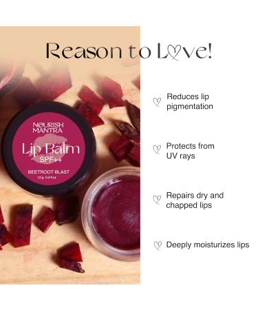 Nourish Mantra Beetroot Blast Lip Balm SPF | Moisturizing Olive Oil Shea Butter Vitamin E & Avocado Formula | Hydrates Dry & Chapped Lips | Unisex 12g (Pack of 1 - Buy Online on GoSupps.com