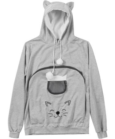 Homelevel Cat Pocket Hoodie Sweater - Cute Pet-Friendly Sweater with Dog Bag - Ideal Cat Sweater for Small Pets - L Gray - Buy Online on GoSupps.com