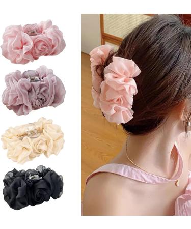 SANGXIU Cute Hairpins with Soft Chiffon Wrinkle Fashionable Women's Hairgrips Eye catching Hair Clip Adornment Unique Hair Claw Beige - Buy Online on GoSupps.com