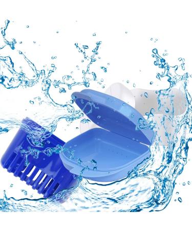 Prosthesis Storage Box & Cleaner Brushes Set - Blue | Presses Container for False Teeth Care - Buy Online on GoSupps.com