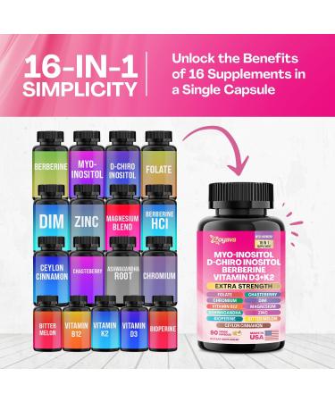 Myo Inositol Supplement 750mg Berberine 500mg D-Chiro Inositol 50mg Folate 400mcg Chromium 100mcg Ceylon Cinnamon 200mg Ashwagandha 100mg DIM 75mg Vitex Chasteberry 150mg 90 Capsules (2 Pack) - Buy Online on GoSupps.com