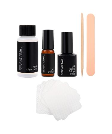 SensatioNail Gel Nail Polish Essentials Kit   Includes Nail Primer (3.54mL)  Gel Base/Topcoat (7.39mL)  and Nail Gel Cleanser (27.7mL)   DIY Manicure Kit for up to 2 Weeks of Wear