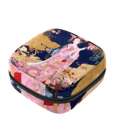 Menstruation pad bag with zipper women's napkin bag tampons collective bag for women and girls (great Japanese Geisha girl)