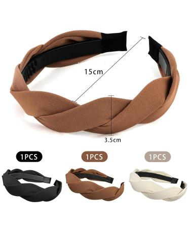 Nayyana Fashionable 3-Piece Wide Braided Headbands for Women & Girls - Non-Slip Hair Accessories in 3 Colors - Buy Online on GoSupps.com