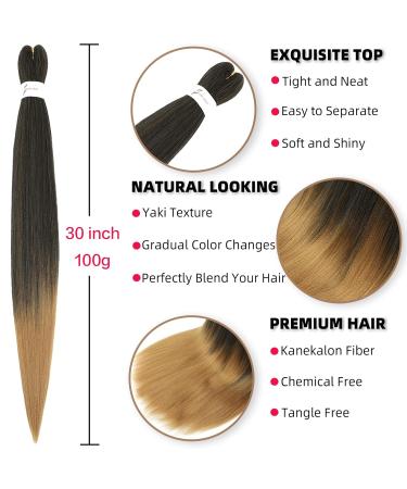 Xusuperb Lang Pre Stretched Braiding Hair Ombre Honeyblond 30 Inch - Easy Kanecalon Extensions (6 Packs) | Lichelhair Yaki Lichen Hair (T1B/27# 76 cm) - Buy Online on GoSupps.com