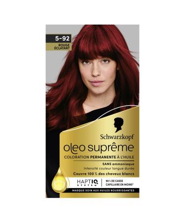Schwarzkopf Oleo Supr me Coloration Permanente l Huile Couleur et Eclat Longue Dur e sans Ammoniaque Couvre 100% des Cheveux Blancs HaptIQ Syst me Rouge clatant 5-92 115 ml (Lot de 1)
