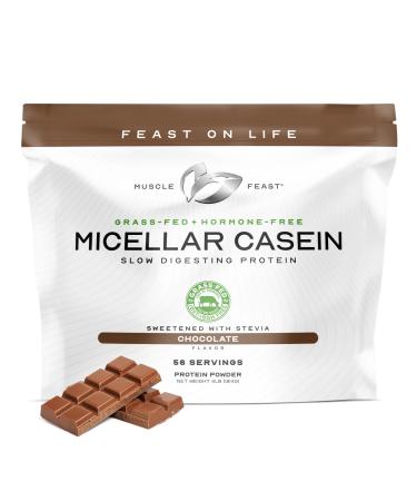 Muscle Feast Grass Fed Micellar Casein Protein Powder Pasture Raised & Hormone Free Slow Digesting Casein Protein - Supports Overnight Muscle Recovery Gluten Free Protein Powder - Chocolate 4lb Chocolate 4 Pound