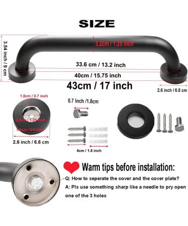 ZUEXT 16 Inch Matte Black Stainless Steel Shower Grab Bar - Pack of 2 | Bathroom Handicap Safety Rail Support for Elderly and Injured | 1.25 Diameter - Buy Online on GoSupps.com